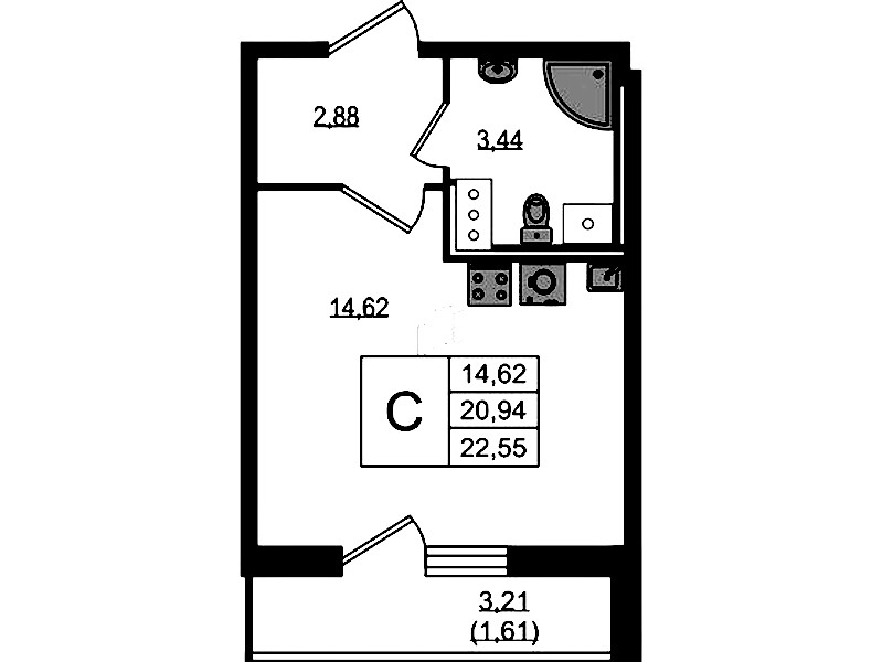 Квартира студия 22.55 м², 11/19 эт., ЖК «Master Place»